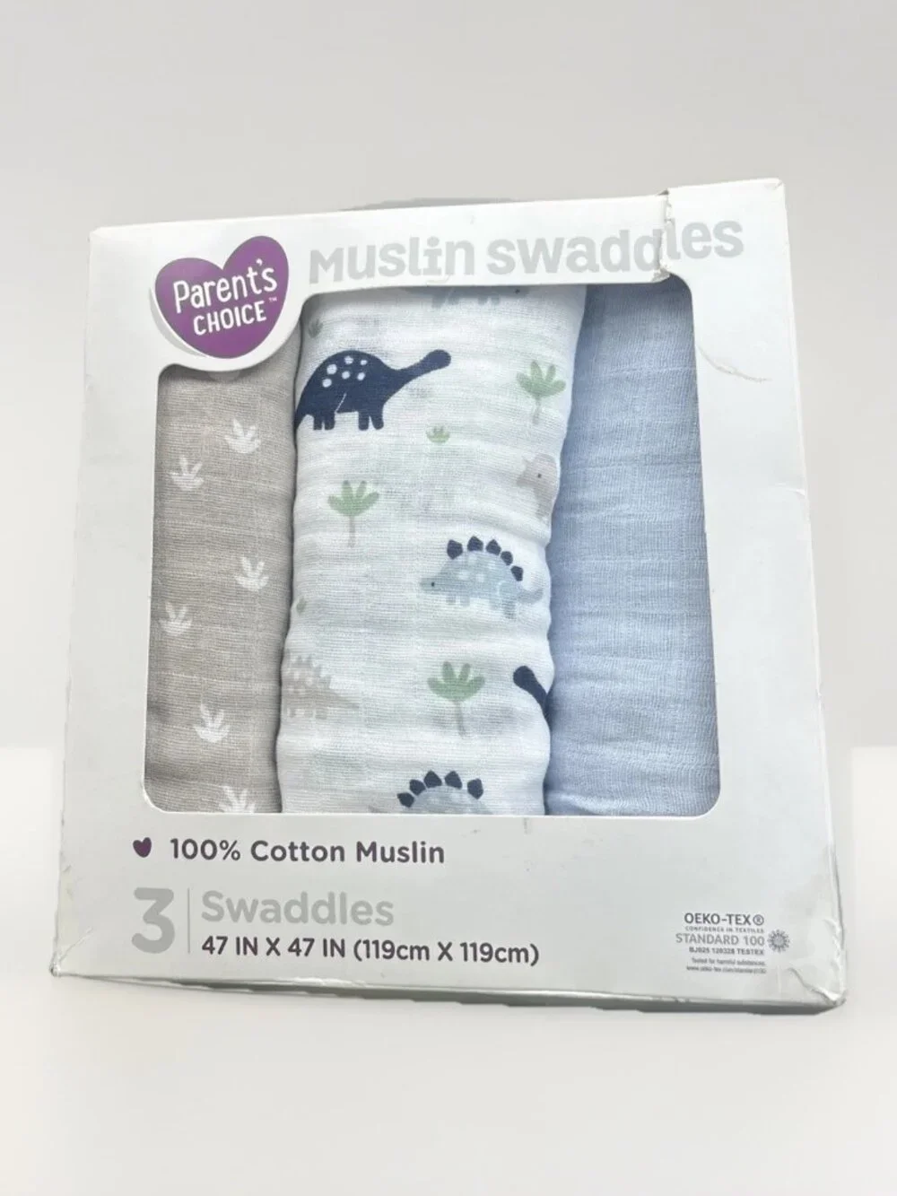 Parent's Choice 3 Muslin Swaddles Dinosaur Theme 47